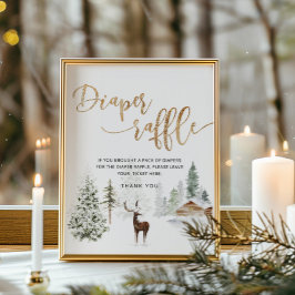 Deer woodland forest winter diaper raffle ポスター