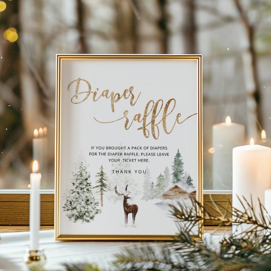 Deer woodland forest winter diaper raffle ポスター