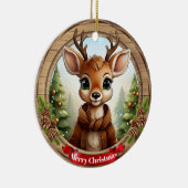 Deer Xmas Character Reindeer Animal Christmas  Cer セラミックオーナメント (右)