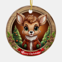Deer Xmas Character Reindeer Animal Christmas  Cer セラミックオーナメント