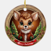 Deer Xmas Character Reindeer Animal Christmas  Cer セラミックオーナメント (裏面)