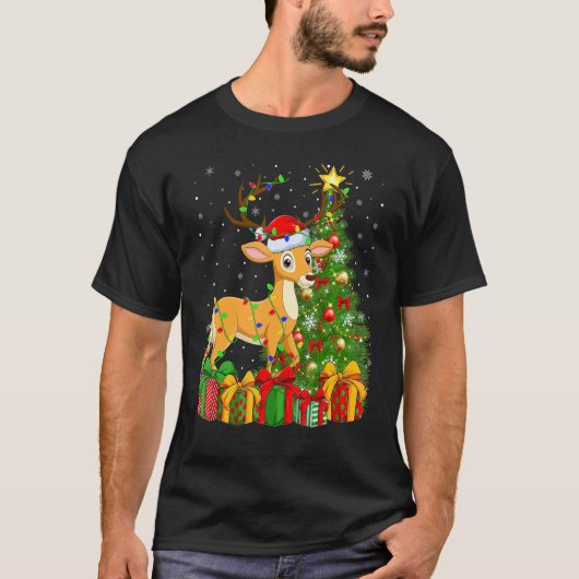 Deer   Xmas Holiday Santa Deer Christmas Tree Tシャツ (正面)