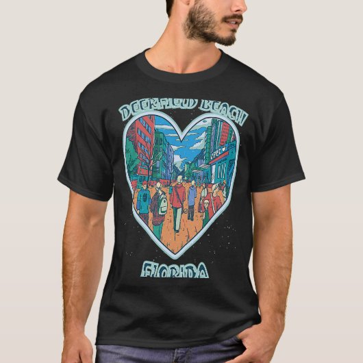 Deerfield Beach In Florida Travel Souvenir Heart Tシャツ (正面)