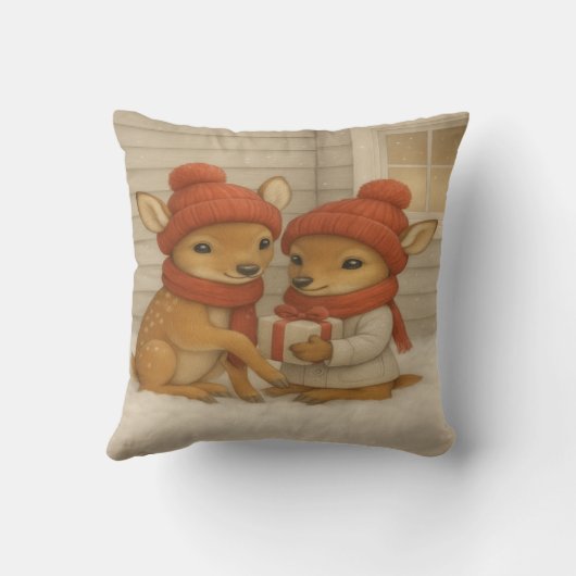 Deerly Cozy Holiday Throw Pillow クッション (裏面)