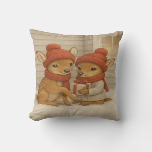 Deerly Cozy Holiday Throw Pillow クッション (正面)