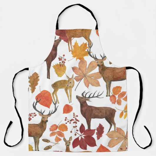 Deers、紅葉：水彩パターン。 エプロン (正面)
