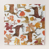 Deers、紅葉:水彩パターン。 ジグソーパズル (横)