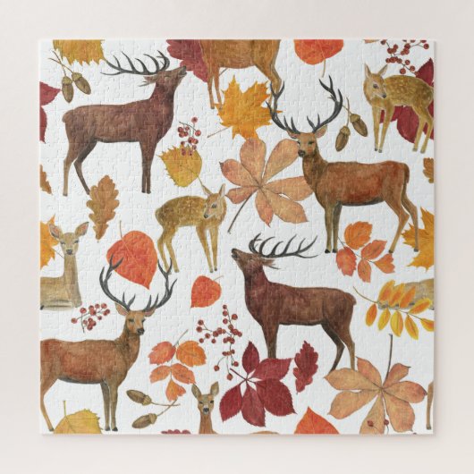Deers、紅葉:水彩パターン。 ジグソーパズル (縦)