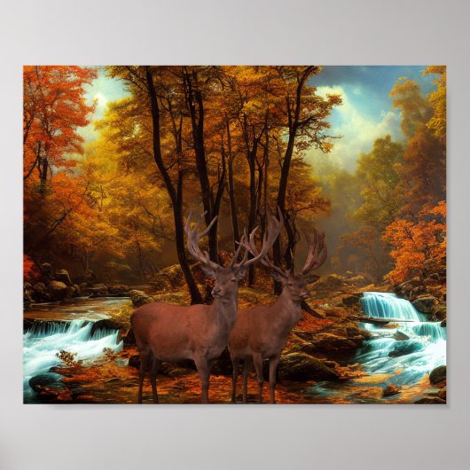 Deers By A Woodland Stream ポスター (正面)