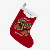 Deezナットおよびビールを離れたパーソナライズな手 スモールクリスマスストッキング (正面 (吊り時))