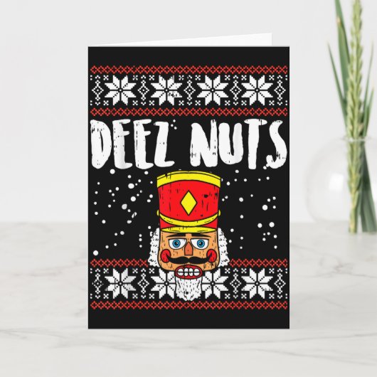 Deez Nuts Nutcracker Funny Ugly Christmas Sweater カード (正面)