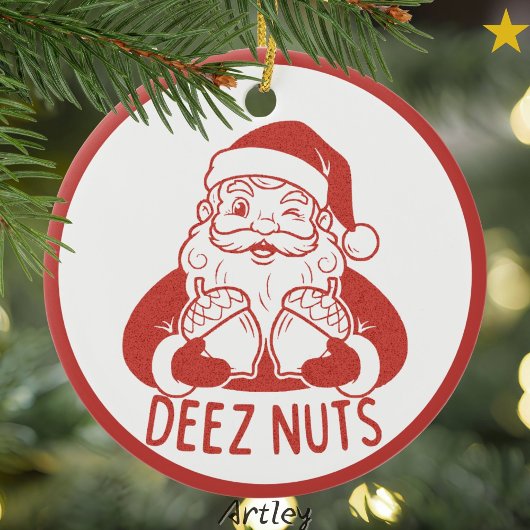 Deez Nuts Retro Style Naughty Santa Christmas セラミックオーナメント
