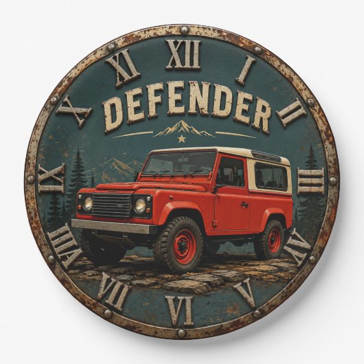 Defender Off-Road Vintage 4x4 Adventure Garage  ペーパープレート (正面)
