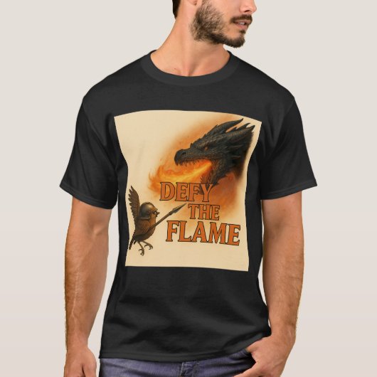 Defy the Flame – Epic Fantasy Courage Illustration Tシャツ (正面)