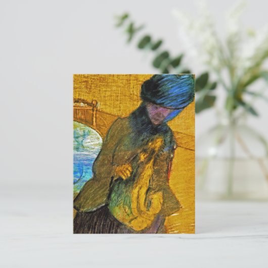 Degas -ヴィンテージファインアート – メアリーカッサットと犬 ポストカード (スタンド正面)