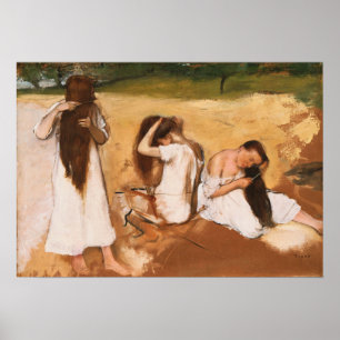 Degas – 女性が髪をコーミング ポスター
