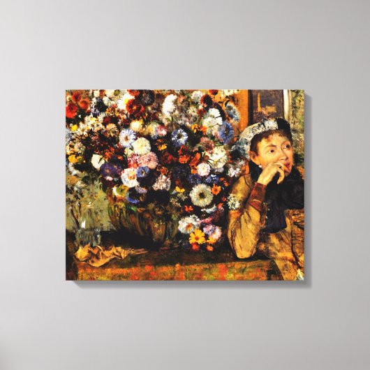 Degas – 花の花瓶の横に座っている女性 キャンバスプリント (正面)