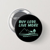 Degrowth Is Freedom: Buy Less, Live More 缶バッジ (正面&裏面)