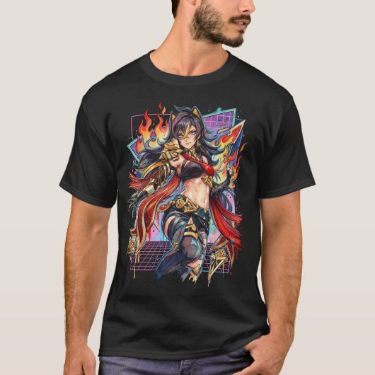 Dehya 原神 クレイモア 炎元素 戦士 Vaporwa Tシャツ (正面)