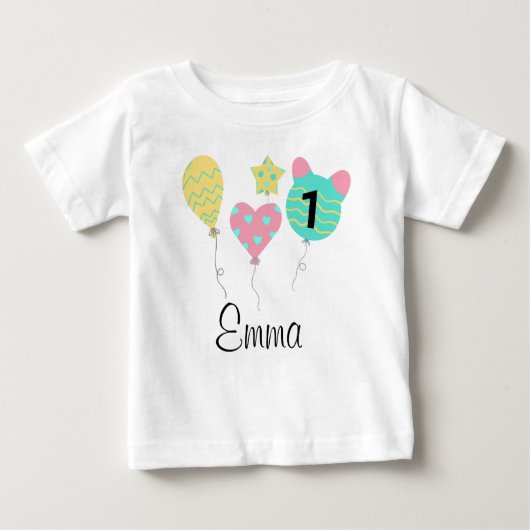DEIN DESIGN/Name Erster Geburtstag Luftballons ベビーTシャツ (正面)