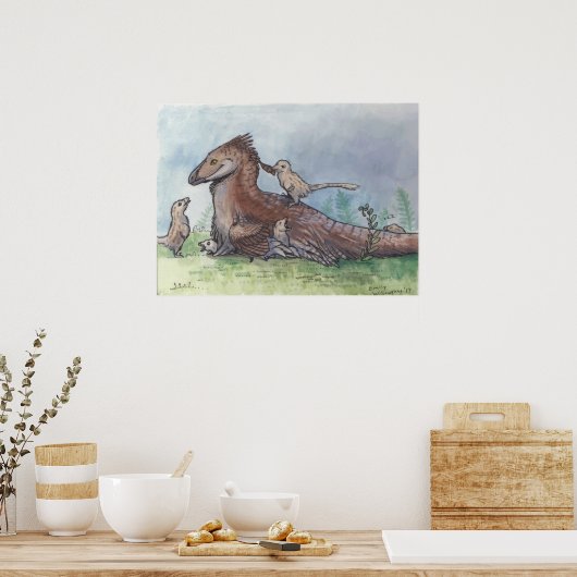 Deinonychus Father with Chicks ポスター (キッチン)