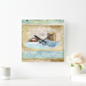 Deja Brewコーヒーカップ、キャンディーとケーキデザートアート スクエア壁時計 (ホーム)