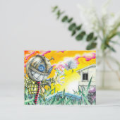 Deja Vudoo – 可愛いピカラフルンクッション人形アート ポストカード (スタンド正面)