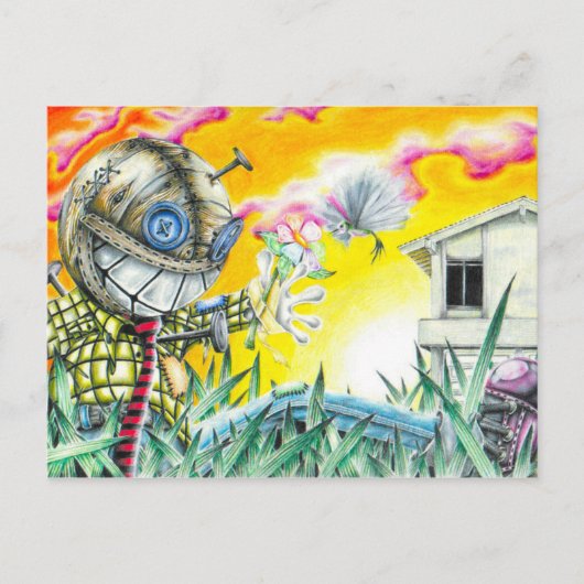 Deja Vudoo – 可愛いピカラフルンクッション人形アート ポストカード (正面)