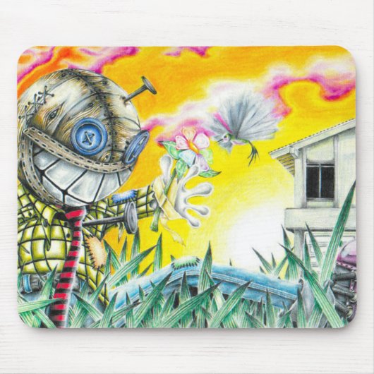 Deja Vudoo – 可愛いピカラフルンクッション人形アート マウスパッド (正面)