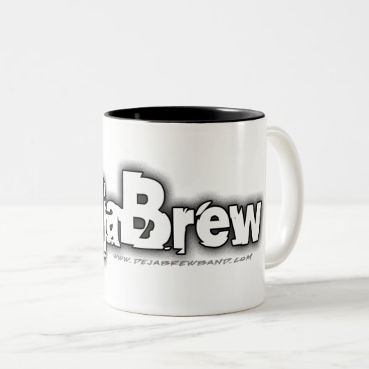 DejaBrewのグレースケールのロゴのマグ ツートーンマグカップ (正面右)
