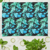 Dekorative blau-grüne Blätter キッチンタオル (折り畳み)