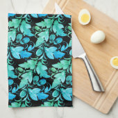 Dekorative blau-grüne Blätter キッチンタオル (四つ折り)