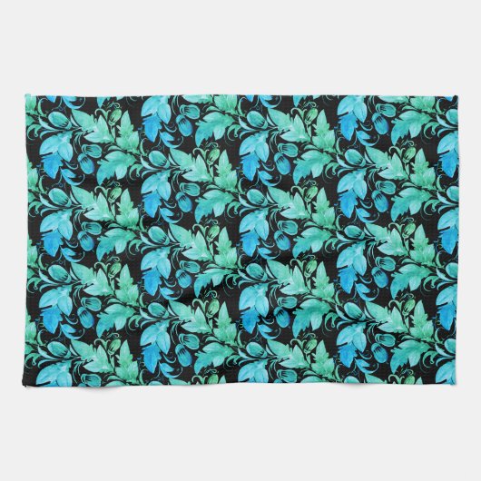 Dekorative blau-grüne Blätter キッチンタオル (横)