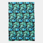 Dekorative blau-grüne Blätter キッチンタオル (縦)