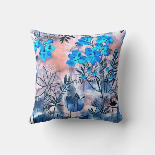 Dekorative blaue Blumen クッション (裏面)