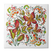 Dekoratives Muster mit Schmetterlingen und Blumen タイル (正面)