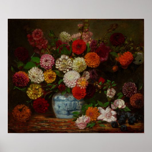 Delacroix - Still Life With Dahlias 1835 ポスター (正面)