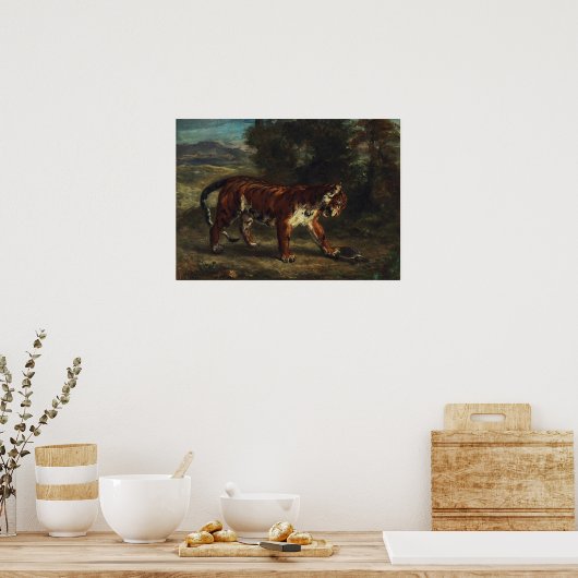 Delacroix - Tiger 遊'S With A Turtle ポスター (キッチン)