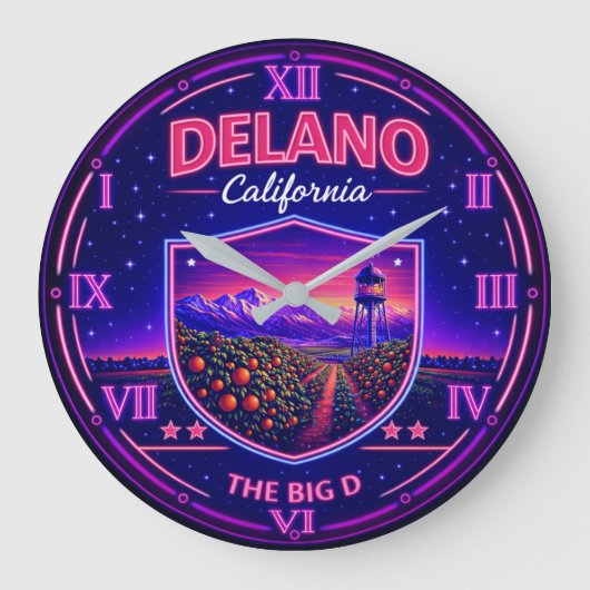 Delano California Agricultural Valley Neon ラージ壁時計 (正面)