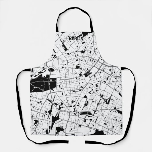 Delantal mapa minimalista Berlín - Blanco-negro エプロン (正面)
