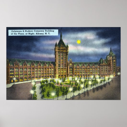 DelawareとHudson Co.建物at Night ポスター (正面)