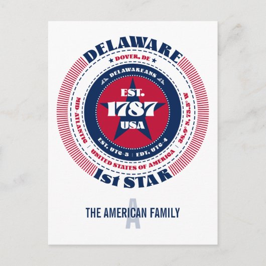 Delaware, Dover, DE Patriotic Monogram Postages ポストカード (正面)