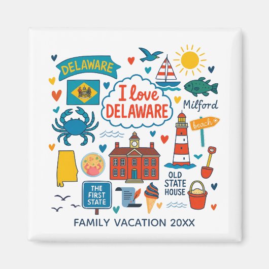 Delaware Family Trip Keepsake Personalized マグネット (正面)