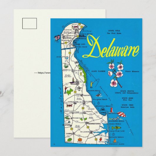 Delaware Map 5x7 Big Postcard 招待状 (正面/裏面)