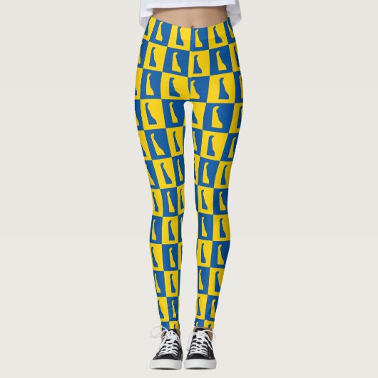 Delaware Pop Art Blue Gold Pattern レギンス (正面)