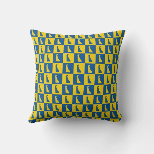 Delaware Pop Art Grid Pattern Blue Yellow Gold クッション (裏面)