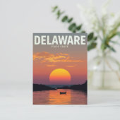 Delaware Sunset Minimalist Boat Travel Art ポストカード (スタンド正面)
