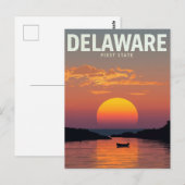 Delaware Sunset Minimalist Boat Travel Art ポストカード (正面/裏面)