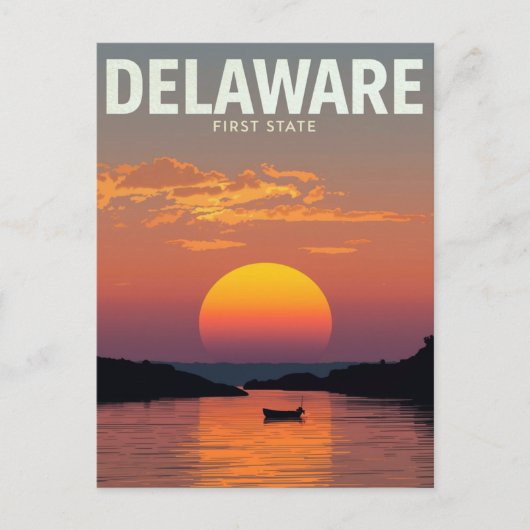 Delaware Sunset Minimalist Boat Travel Art ポストカード (正面)