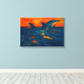 Delfine im kubistischen Stil  キャンバスプリント (インサイチュ (ウッドフロア))